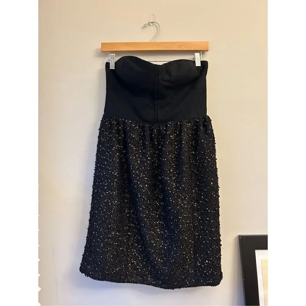 MM Couture by Miss Me - black with gold tweed wool strapless dress 😍